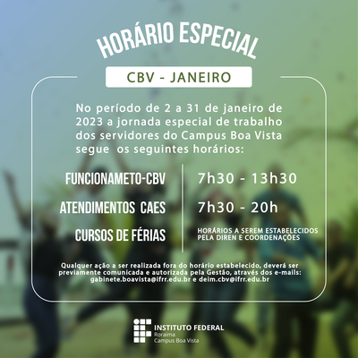 Horário Especial - Janeiro