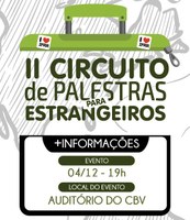 2.º Circuito de Palestras para Estrangeiros ocorrerá nesta terça-feira, dia 4