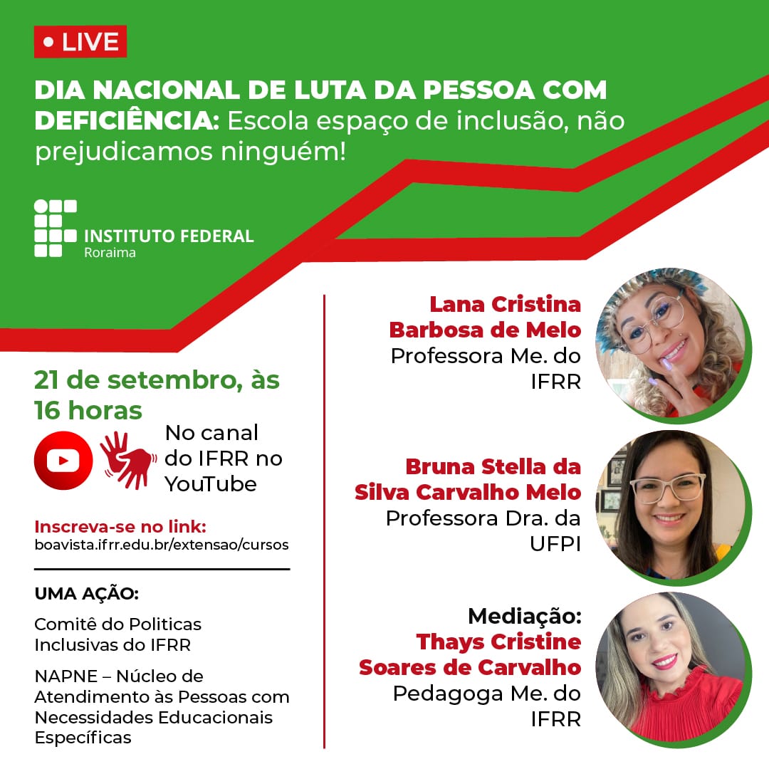 Dia Nacional de Luta da Pessoa com Deficiência terá  live do IFRR para discutir políticas públicas de inclusão